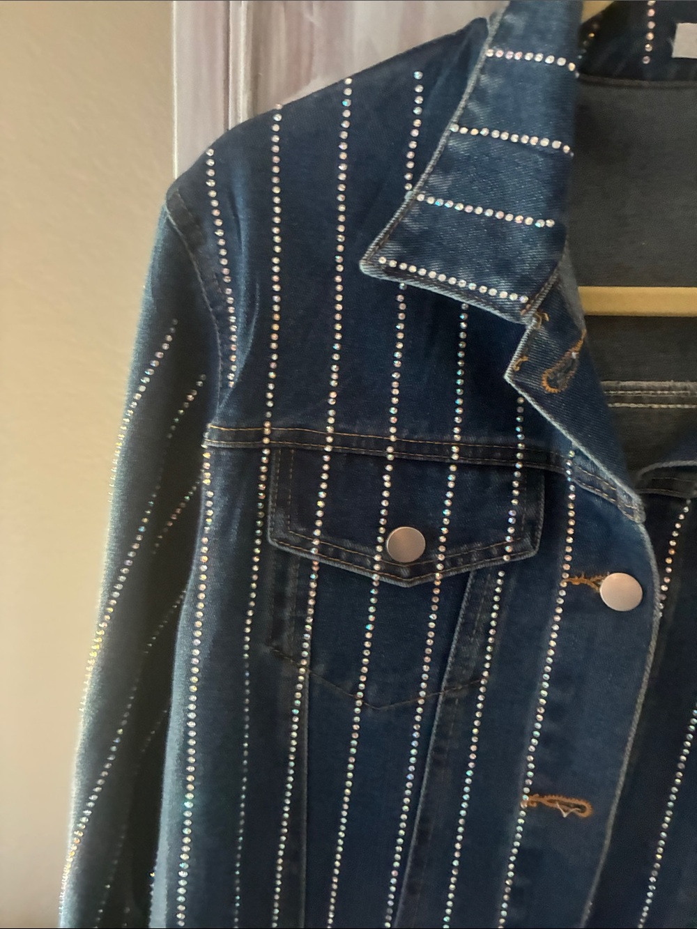 ORB & APE Dark Blue Stud-Striped Denim Jacket - Picture 4 of 5